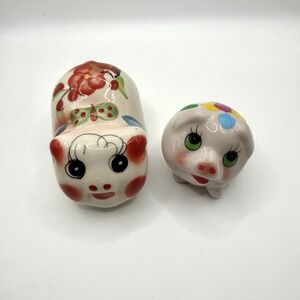Vintage Ceramic Piggy Bank Hand Painted Floral Coin Pig Figurines Decor Lot of 2